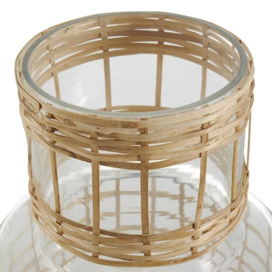 Clear Glass Double Ring Rattan Wrapped Vase Set
